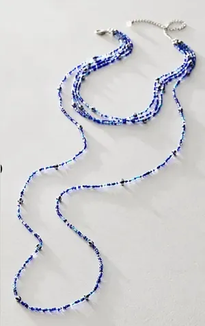 NWT FREE PEOPLE Summer Dive Necklace Blue Bead Layered 🌊🏝️ thumbnail 1