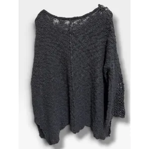 Free People Pretty Pointelle Vee Sweater Small Charcoal Oversized Open Knit thumbnail 4