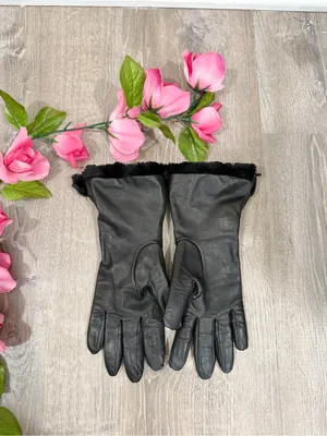 Fownes Vintage Black Leather Faux Fur Trim Long Gauntlet Gloves XL Quiet Luxury thumbnail 7