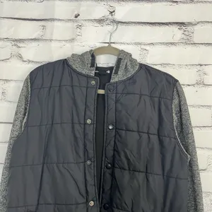 Ocean Current Women’s Puffer Jacket XL Black Gray Two Tone Button Up Hoodie Y2K thumbnail 6