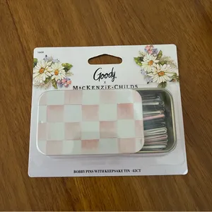 New Goody MacKenzie Childs Matchbox Pink Courtly Check Keepsake Tin Bobbies 20ct thumbnail 2