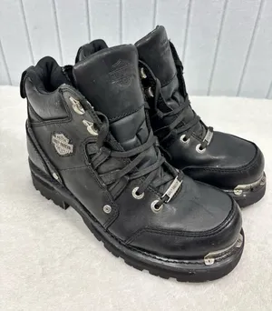 Harley-Davidson Black Leather Lace-Up Motorcycle Boots with Metal Accents Size 9 thumbnail 1
