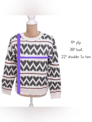 LA MEIL Knit Sweater Women’s Size Small Fair Isle Boho Pullover Cream Gray New thumbnail 7