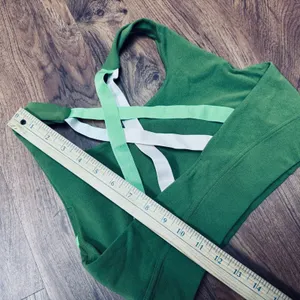 Green sports bra cross back strappy contrast sz S yoga pilates stretch thumbnail 4