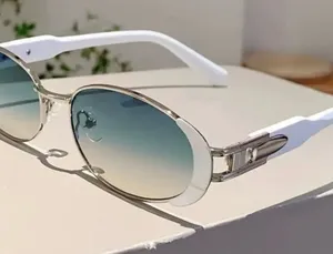 Amazon white silver oval retro Frame Gradient Blue  Sunglasses thumbnail 1