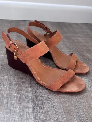 Tory Burch Mini Benton Wedged Sandal Ambra Tan Suede Leather Women’s Size 9 thumbnail 3