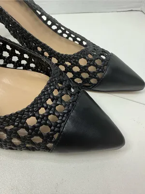 Ann Taylor Black Woven Leather Pointed Toe Slingback Heels Size 9.5 thumbnail 11