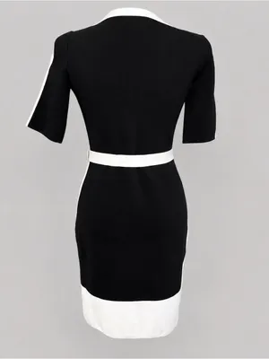 Lauren Ralph Lauren XS Black White Colorblock Belted Sheath Dress Stretch Knit thumbnail 6