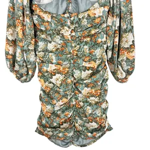 Hello Molly Basque Country Long Sleeve Ruched Mini Dress Floral Sage M NWT Event thumbnail 9
