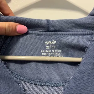 Aerie Blue Oversized V Neck Sweatshirt Hoodie thumbnail 4