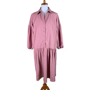 Maeve Anthropologie Taffeta Pink Shirt Dress Balloon Sleeve‎ Midi Boho XXS thumbnail 2