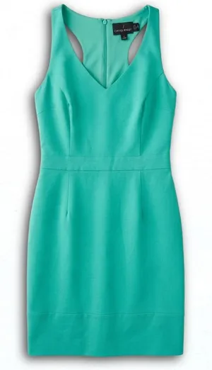 Cynthia Rowley Teal Green V-Neck Racerback Sheath Cocktail Dress Womens Medium thumbnail 1