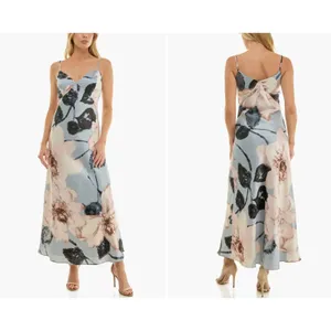 Socialite Floral Print Stretch Satin Slip Maxi Dress Womens Small Silky Feminine thumbnail 2