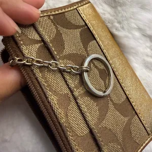 COACH Brown Signature Canvas Coin purse with Keychain thumbnail 6