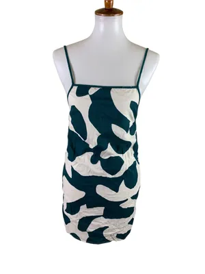 Abercrombie & Fitch Green White Abstract Apron Mini Dress XSP Linen Blend Y2K thumbnail 2