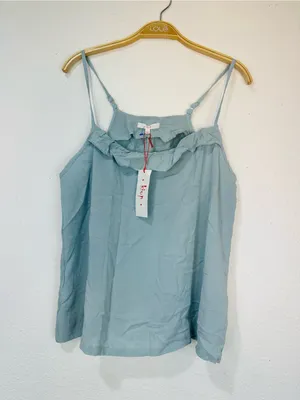 Kut from the Kloth Sage Blue Ruffle-Trim Spaghetti Strap Cami Top thumbnail 8