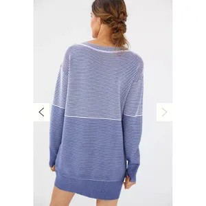 Anthropologie Daily Practice Knit Tunic‎ Dress Blue Stripe, Cotton, XL thumbnail 3