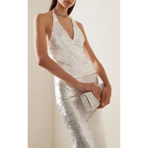 ROTATE Birger Christensen White‎ Sequin Halter Top & Pencil Midi Skirt Set NWT thumbnail 2