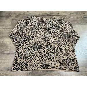 Womens Nina Leonard cheetah print vintage lambswool angora v neck sweater SZ 1+‎ thumbnail 2