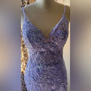 Sherri Hill‎ Lavender Sequin Beaded Mermaid Style Open Back Prom Corset Dress 14 thumbnail 5