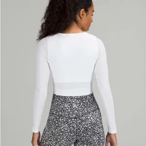 Lululemon Ebb To Street Long Sleeve Top White Ribbed Built In Bra Pilates Size 8 thumbnail 6