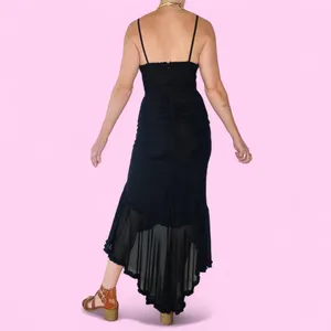 Asymmetrical Ruffle Hem Ruched Mesh Hi-Low Black Glam Party Dress thumbnail 5