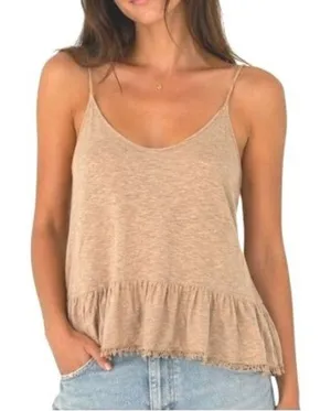 Zara Knit Peplum Camisole Top Women M Tan‎ Fringe Hem Spaghetti Strap Boho Chic thumbnail 1