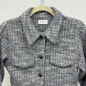Boutique Storia Tweed Like Cropped Button Jacket‎ Top Dusty Gray Small thumbnail 3