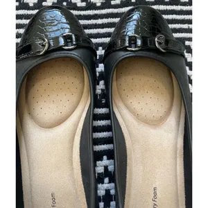 Time & Tru Black Buckle Croc Flats thumbnail 6
