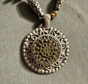 Chicos Chunky Statement Gold Silver Bronze Tone Medallion Necklace thumbnail 2