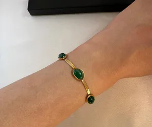 Adjustable Snake Chain Green Crystal Bracelet for Women thumbnail 6