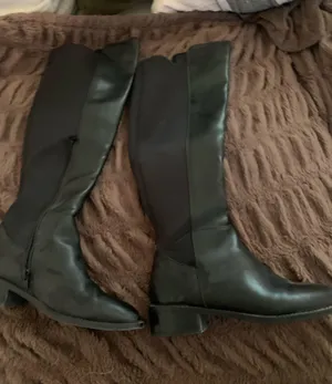 Faux leather and fabric riding boots thumbnail 1