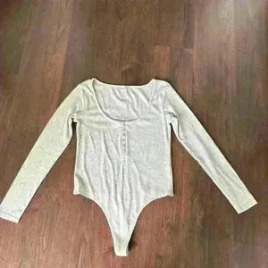 OPEN EDIT Henley Organic Cotton Blend Bodysuit color grey size L thumbnail 6