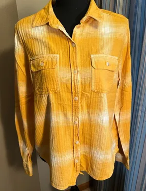 Universal Thread Yellow Plaid Button-Down Shirt thumbnail 1