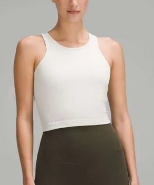 Lululemon Ebb To Street Racerback Crop Tank Size 6 White Ribbed Gym Yoga Pilates thumbnail 1