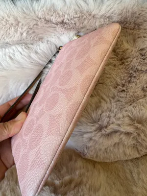 NWT Coach CEF72 Corner Zip Wristlet Signature Canvas with Charm Gold Powder Pink thumbnail 4