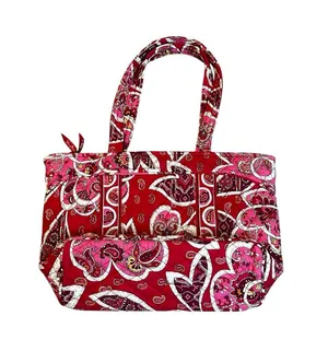 Vera Bradley Mandy Quilted Tote Bag Pink Red Rosy Posies Travel City Casual thumbnail 1