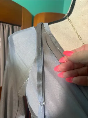 Sheer Knot-Front Blouse in Misty Blue thumbnail 3