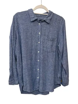 GAP Womens Blue Linen Blend Chambray Style Long Sleeve Button Down Shirt Large thumbnail 1