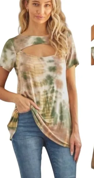 Boutique Olive Tie Dye Cut Out Top thumbnail 1