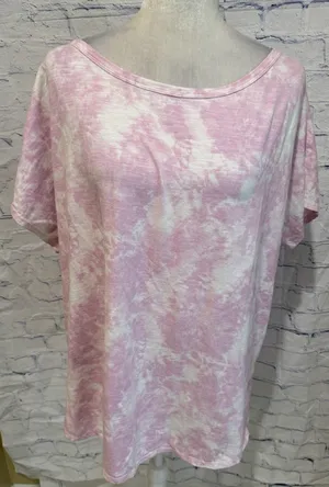 Earth Yoga womens pink white tie dye short sleeve t shirt 1X thumbnail 1