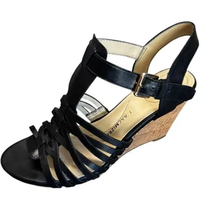 Isaac Mizrahi Black Leather Simmer Strappy Wedges size 5.5 thumbnail 1