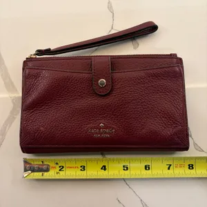 Kate Spade Burgundy Pebbled Leather Wristlet Wallet thumbnail 8