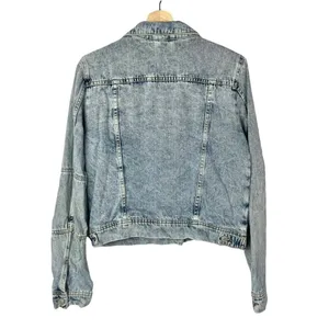 Free People Blue Acid Wash Denim Trucker Jacket M‎ thumbnail 4