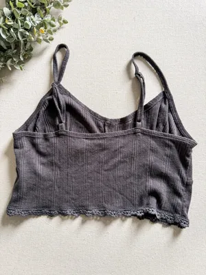 American Eagle Ribbed Cropped Tank Bralette Gray Lace Hem Size Medium thumbnail 2