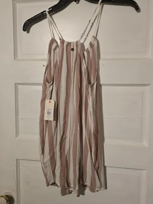 Billabong Taupe and White Striped Spaghetti Romper XS thumbnail 5