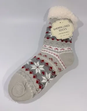Sherpa Lined Nordic Fair Isle Non Slip Warm Socks NEW Cozy thumbnail 1