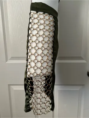 Olive Green Satin Lace-Up Side-Chain Mini Skirt thumbnail 2