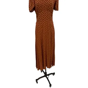 AFRM Jamie Open‎ Back Midi Dress Brown White Polka Dot Puff Sleeve Size Medium thumbnail 5