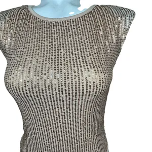 SHEIN Rose‎ Gold Sequin Sleeveless Bodysuit Sparkly Glam Party Holiday Metallic thumbnail 4